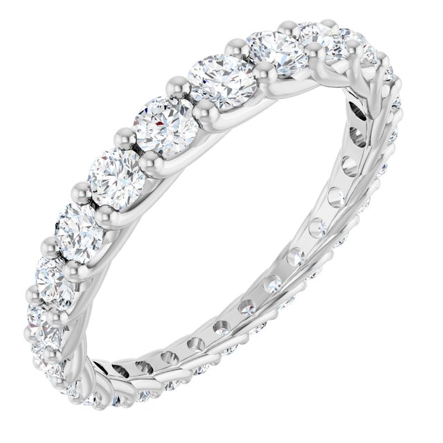 14K White Gold Round Si2-Si3, G-H Polished 1 1/3 Ctw Natural Diamond Graduated Eternity Band, Size 7
