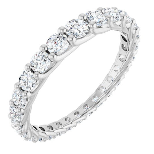 14K White Gold Round Si2-Si3, G-H Polished 1 1/3 Ctw Natural Diamond Graduated Eternity Band, Size 7