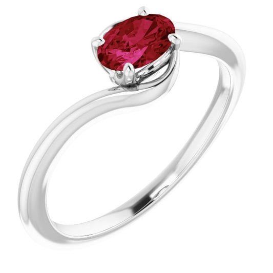 14K White Gold Oval 6 X 4 Mm Polished Lab-Grown Ruby Ring, Size 7