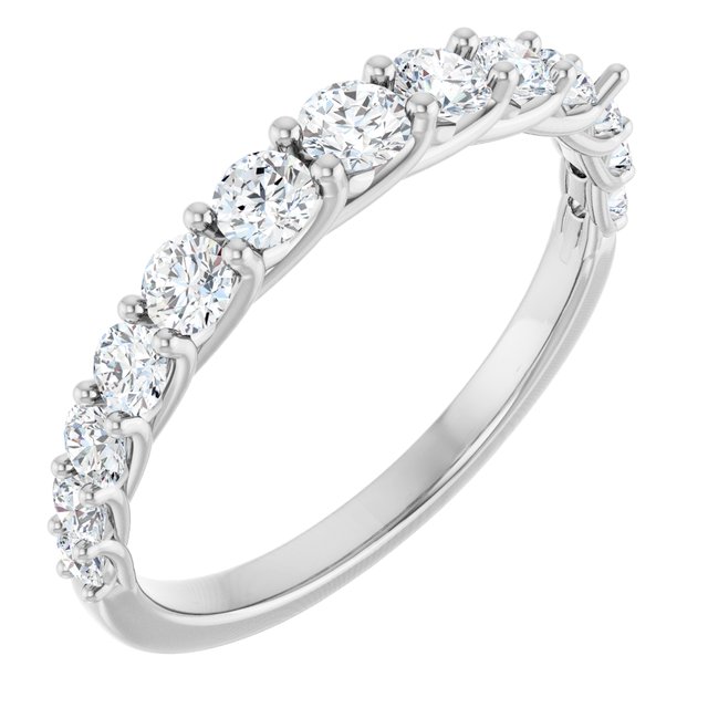 14K White Gold Round 3 Mm Polished 3/4 Ctw Natural Diamond Anniversary Band, Size 7