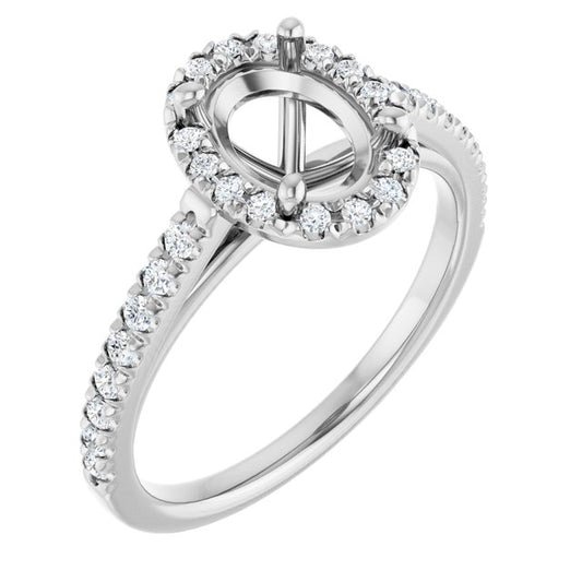14K White Or Yellow Gold Or Platinum Oval 8 X 6 Mm Polished 1/4 Ctw Lab-Grown Diamond Semi-Set Engagement Ring, Size 7