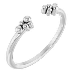 14K White Gold Polished Stackable Beaded Negative Space Ring Size 7
