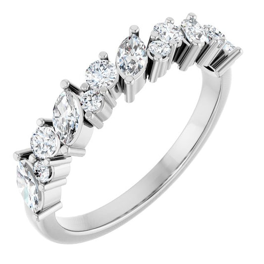 14K White Or Yellow Gold Marquise 4.25 X 2.25 Mm Polished 3/4 Ctw Natural Diamond Anniversary Band, Size 7
