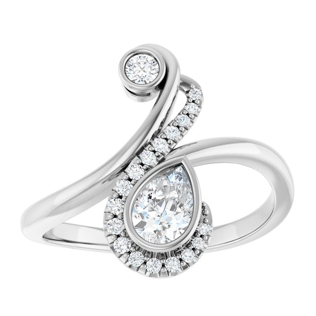 14K White Gold Pear 6 X 4 Mm Polished 1/2 Ctw Natural Diamond Bypass Ring, Size 7