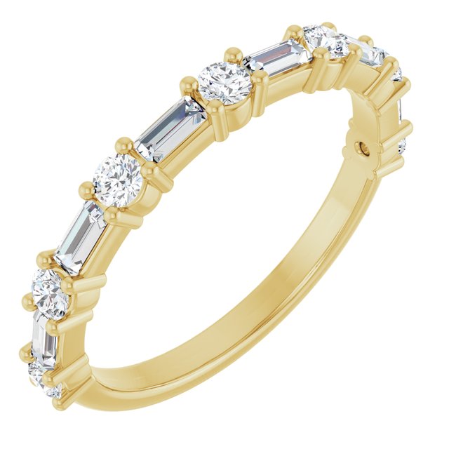 14K Yellow Or White Gold Or Platinum Straight Baguette Polished Natural Diamond Anniversary Band, Size 7