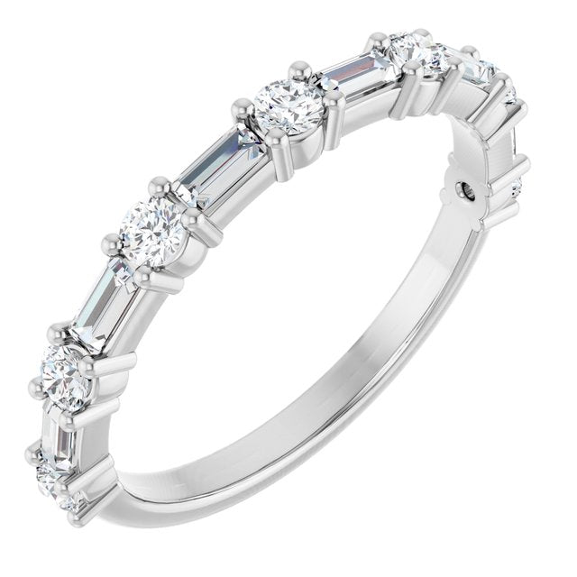 14K Yellow Or White Gold Or Platinum Straight Baguette Polished Natural Diamond Anniversary Band, Size 7