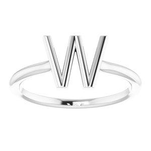 14K White Gold Initial W Ring Size 7