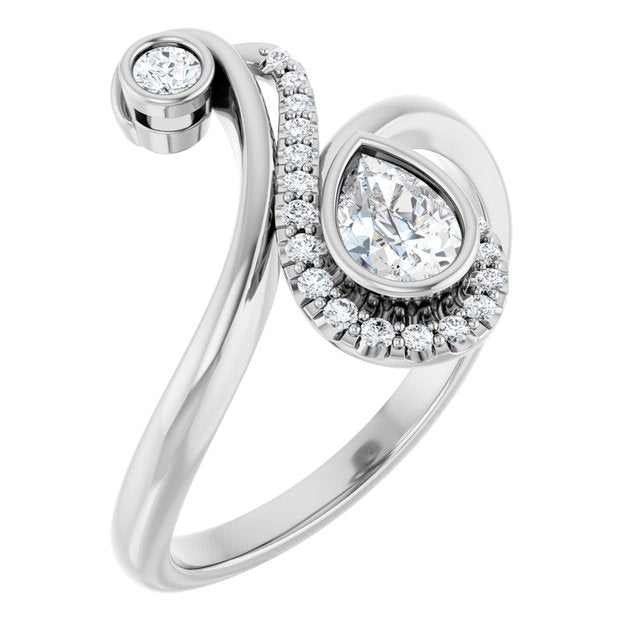 14K White Gold Pear 6 X 4 Mm Polished 1/2 Ctw Natural Diamond Bypass Ring, Size 7