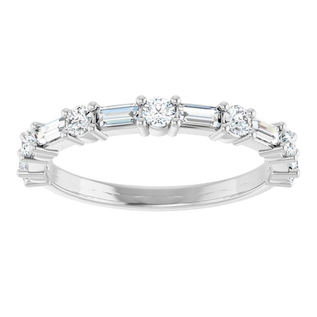 14K Yellow Or White Gold Or Platinum Straight Baguette Polished Natural Diamond Anniversary Band, Size 7