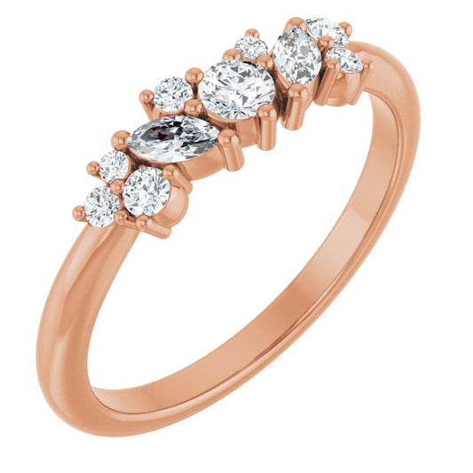 14K Rose Gold Polished 1/3 Ctw Natural Diamond Multi-Shape Ring, Size 7