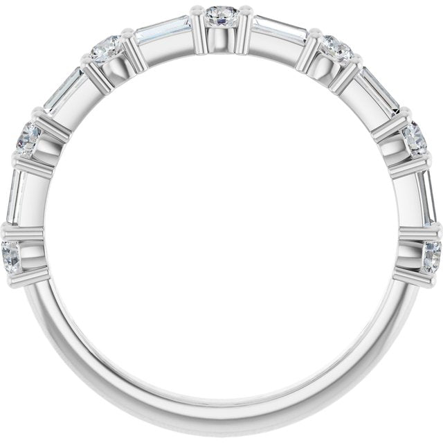 14K Yellow Or White Gold Or Platinum Straight Baguette Polished Natural Diamond Anniversary Band, Size 7
