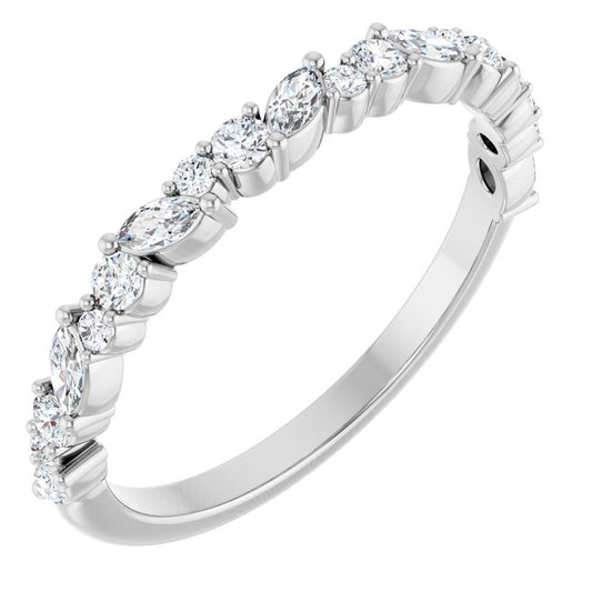 14K White Or Yellow Or Rose Gold Marquise 3 X 1.5 Mm Polished 1/3 Ctw Natural Diamond Anniversary Band, Size 7