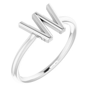 14K White Gold Initial W Ring Size 7