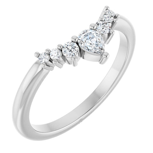 14K Yellow Or White Or Rose Gold Or Platinum Pear Polished Natural Diamond Contour Band