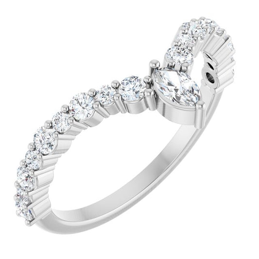 14K Yellow Or White Or Rose Gold Or Platinum Marquise 4.5 X 2.5 Mm Polished 1/2 Ctw Natural Diamond V Ring, Size 7