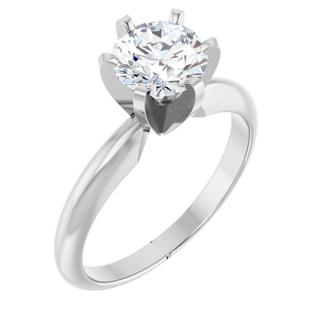 14K White Gold Round 5.4-5.7 Mm Polished 6-Prong Heavy Solitaire Engagement Ring Mounting, Size 6