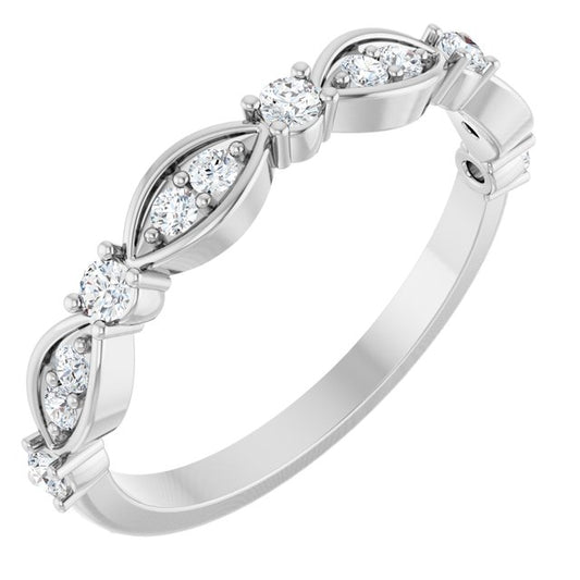14K White Or Yellow Or Rose Gold Round Polished 1/4 Ctw Natural Diamond Anniversary Band, Size 7