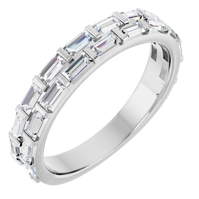 14K White Gold Straight Baguette 3 X 1.5 Mm Polished 9/10 Ctw Natural Diamond Double Row Anniversary Band, Size 7