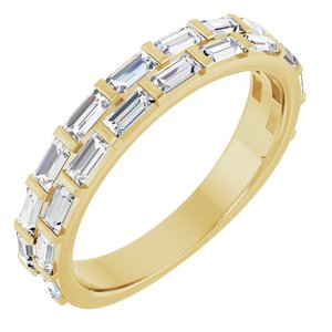 14K Yellow Gold Lab-Grown Diamond Straight Baguette 3 X 1.5 Mm Polished 9/10 Ctw Lab-Grown Diamond Double Row Anniversary Band Size 7