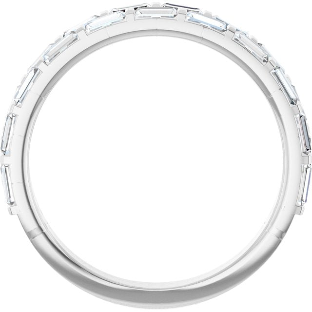 14K White Gold Straight Baguette 3 X 1.5 Mm Polished 9/10 Ctw Natural Diamond Double Row Anniversary Band, Size 7