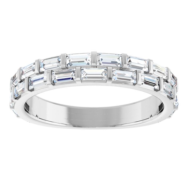 14K White Gold Straight Baguette 3 X 1.5 Mm Polished 9/10 Ctw Natural Diamond Double Row Anniversary Band, Size 7