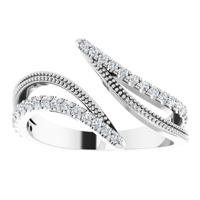 14K White Gold Round Polished 1/4 Ctw Natural Diamond Bypass Ring, Size 7