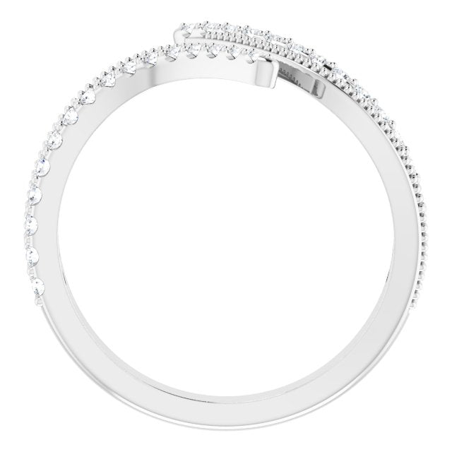 14K White Gold Round Polished 1/4 Ctw Natural Diamond Bypass Ring, Size 7