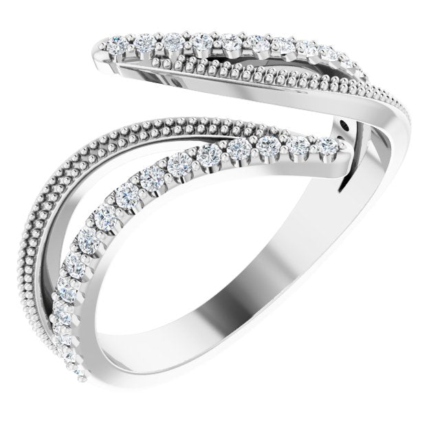 14K White Gold Round Polished 1/4 Ctw Natural Diamond Bypass Ring, Size 7