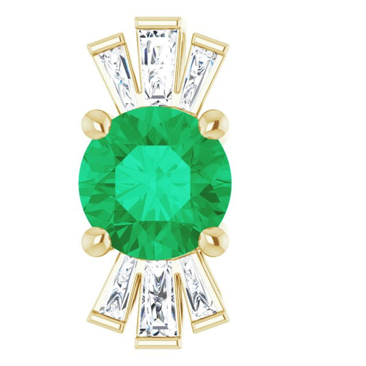 14K Yellow Gold Round  6Mm Si2-Si3, Ghi Polished Natural Emerald And 1/6 Ctw Natural Diamond Pendant