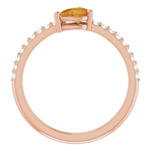 14K Rose Gold Pear 6 X 4 Mm Polished Natural Citrine And 1/6 Ctw Natural Diamond Stackable Ring, Size 7