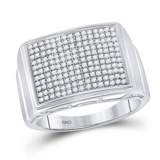 Sterling Silver Mens Round Diamond Rectangle Cluster Ring 1/4 Cttw, Mens Size: 7-13