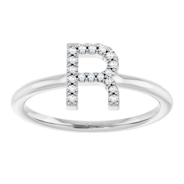 14K Yellow Or White Or Rose Gold Round I1, G-H Polished Natural Diamond Intial A Ring, Size 7
