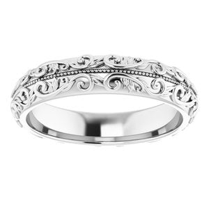 14K White Gold Sculptural Band With Milgrain Center Size 10