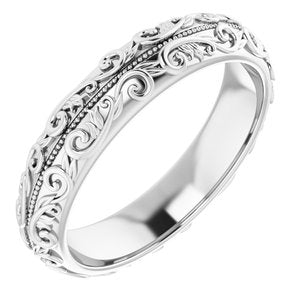 14K White Gold Sculptural Band With Milgrain Center Size 10