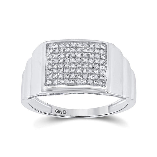 Sterling Silver Mens Round Diamond Cluster Ring 1/10 Cttw, Mens Size: 7-13