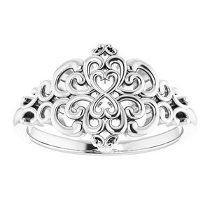 14K White Gold Polished Vintage-Inspired Ring Size 7