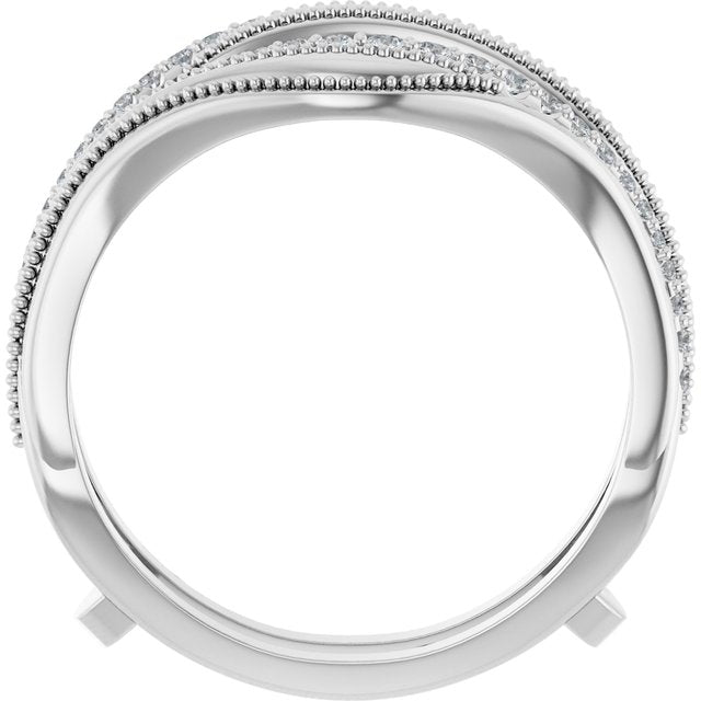 14K White Gold Round Polished 1/6 Ctw Natural Diamond Ring Guard, Size 7