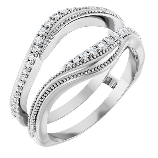 14K White Gold Round Polished 1/6 Ctw Natural Diamond Ring Guard, Size 7