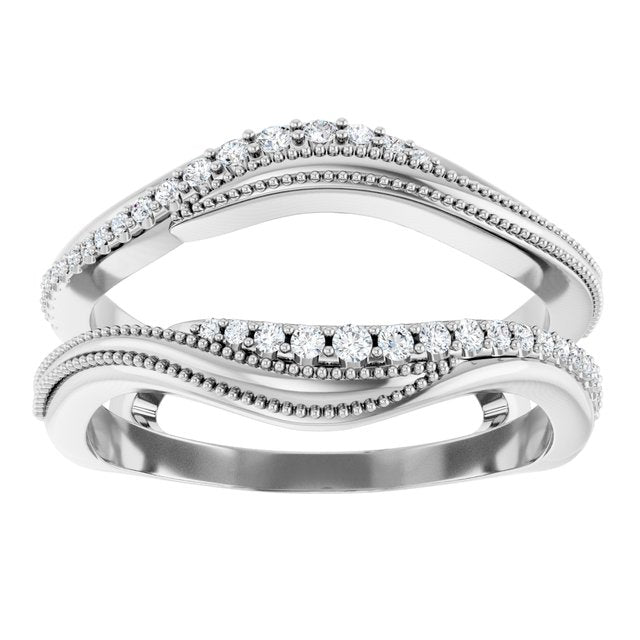 14K White Gold Round Polished 1/6 Ctw Natural Diamond Ring Guard, Size 7