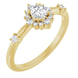 14K Yellow Gold Round 4 Mm Lab-Grown Diamond Polished 3/8 Ctw Lab-Grown Diamond Halo-Style Ring Size 7