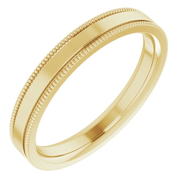 14K Yellow Or White Or Rose Gold Or Sterling Silver Or Platinum Standard Weight Milgrain Flat Comfort Fit Band