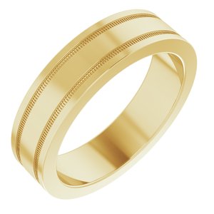 14K Yellow Gold 5 Mm Polished Flat Comfort-Fit Band With Milgrain Size 9
