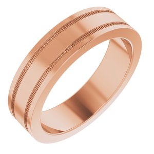 14K Rose Gold 5 Mm Polished Flat Comfort-Fit Band With Milgrain Size 9