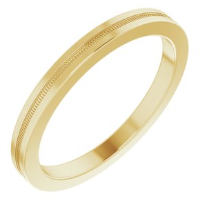 14K Yellow Gold 2 Mm Polished Flat Comfort-Fit Band With Milgrain Size 7.5