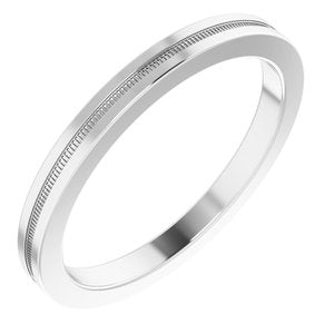 14K White Gold 2 Mm Polished Flat Comfort-Fit Band With Milgrain Size 6