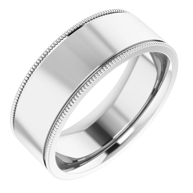 14K Yellow Or White Or Rose Gold Or Sterling Silver Or Platinum Standard Weight Milgrain Flat Comfort Fit Band