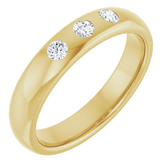14K Yellow Gold Round 2.5 Mm Si2-Si3, G-H Polished 1/5 Ctw Natural Diamond Half Round Comfort-Fit Band, Size 5