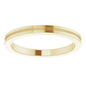 14K Yellow Gold 2 Mm Polished Flat Comfort-Fit Band With Milgrain Size 7.5