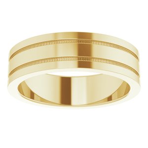 14K Yellow Gold 6 Mm Polished Flat Comfort-Fit Band With Milgrain Size 11.5