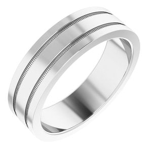 14K White Gold 6 Mm Polished Flat Comfort-Fit Band With Milgrain Size 9